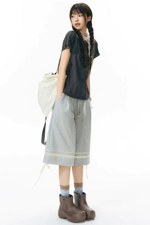 Patchwork Knit Mid-Length Casual Sweatpants
