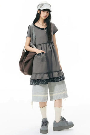 Patchwork Knit Mid-Length Casual Sweatpants