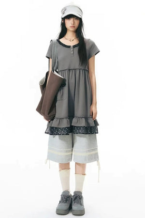 Patchwork Knit Mid-Length Casual Sweatpants