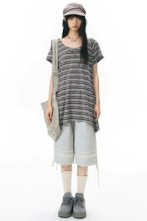 Patchwork Knit Mid-Length Casual Sweatpants
