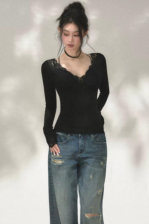 Patchwork Lace Knit Top