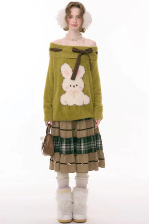 Patchwork Plaid Mid-Length Skirt
