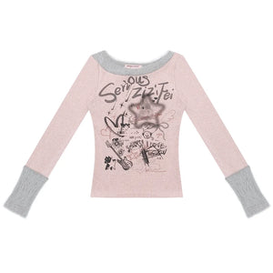 Patchwork Plush Crew Neck Knitted Base Shirt