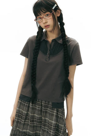 Patchwork Polo Knit Top