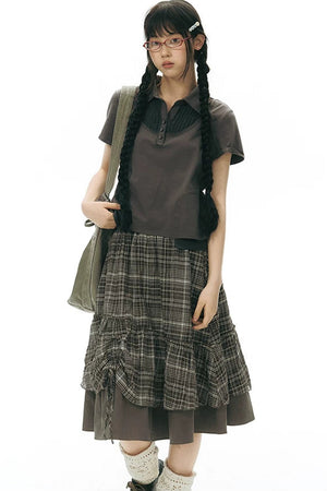Patchwork Polo Knit Top