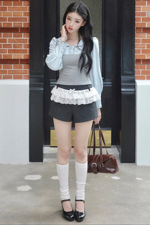 Patchwork Puff Sleeve Top and Shorts Set-Up