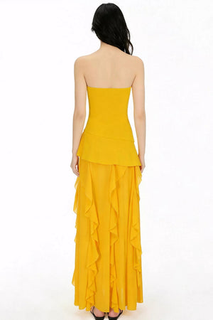 Patchwork Ruffled Strapless Dress