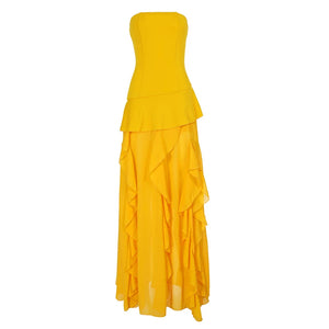 Patchwork Ruffled Strapless Dress