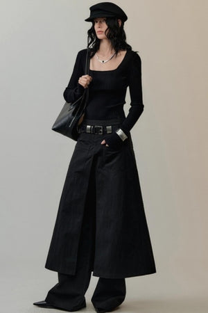Patchwork Square Collar Knit Top