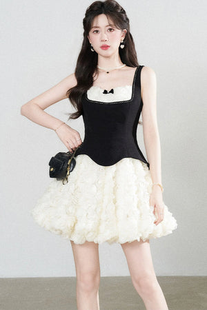Patchwork Suspender Puffy A-Line Dress