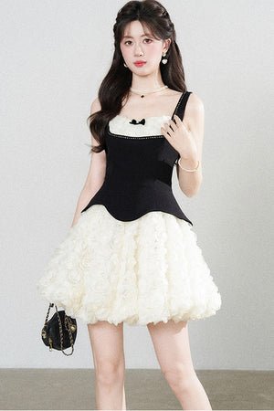 Patchwork Suspender Puffy A-Line Dress