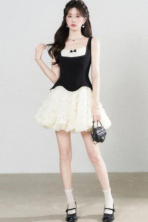 Patchwork Suspender Puffy A-Line Dress