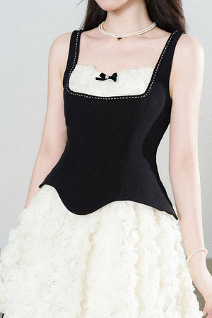 Patchwork Suspender Puffy A-Line Dress