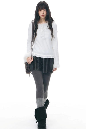 Patchwork Tweed Bootcut Shorts