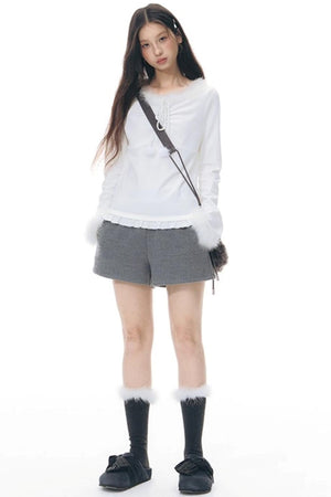 Patchwork Tweed Bootcut Shorts
