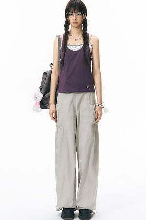Patchwork Waistband Pocket Wide-Leg Cargo Pants