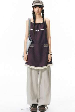 Patchwork Waistband Pocket Wide-Leg Cargo Pants