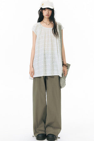 Patchwork Waistband Pocket Wide-Leg Cargo Pants