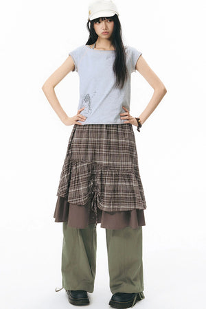 Patchwork Waistband Pocket Wide-Leg Cargo Pants