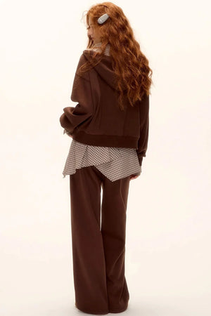 Patterned Patchwork Hooded Sweatshirt Set-Up