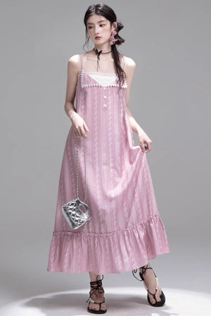 Peach Blossom Lace Suspenders Dress