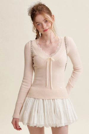 Peach Lace Sweater Tops