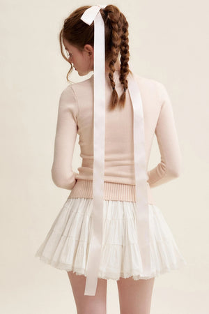 Peach Lace Sweater Tops