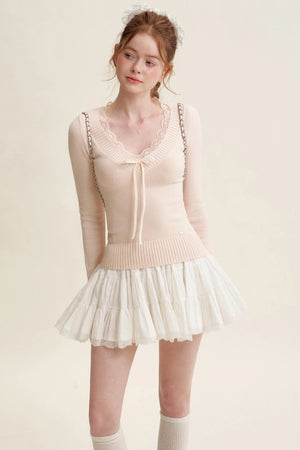 Peach Lace Sweater Tops