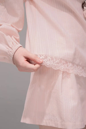 Peach Pink Striped Blouse Set-Up