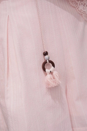 Peach Pink Striped Blouse Set-Up