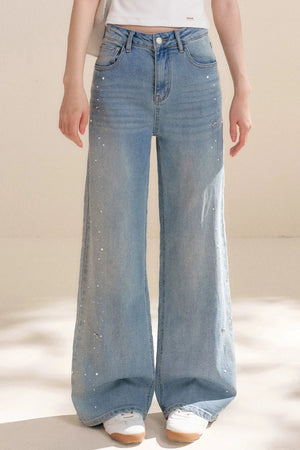 Pearl-Embellished Bow Jeans