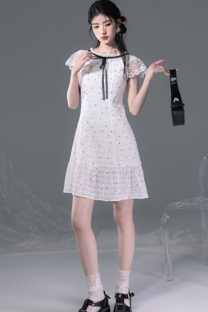 Pearl Polka Dot Chiffon Dress Set-Up