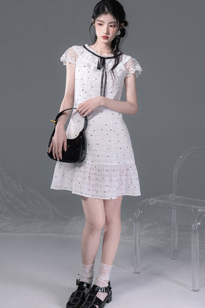 Pearl Polka Dot Chiffon Dress Set-Up