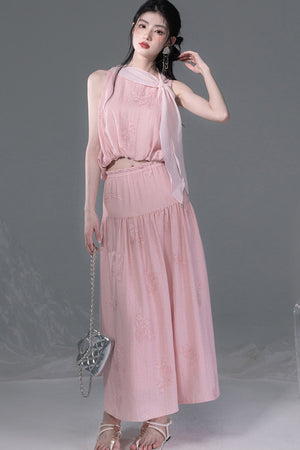 Peony Ribbon Top and Skirt Set