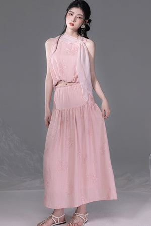 Peony Ribbon Top and Skirt Set