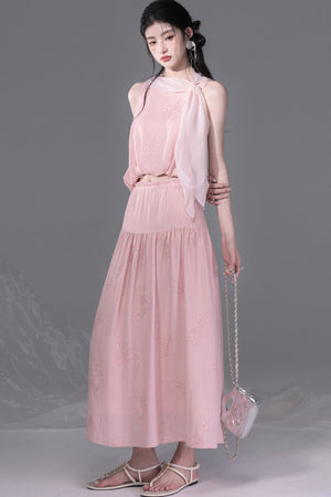 Peony Ribbon Top and Skirt Set