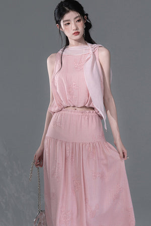Peony Ribbon Top and Skirt Set
