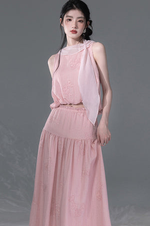 Peony Ribbon Top and Skirt Set