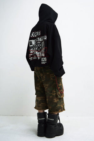 Personality Embroidery Black Hooded Sweatshirt