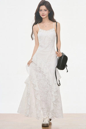 Petite Gray Wool Blazer and White Lace Slip Dress Set-Up