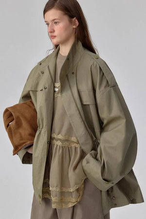 Petite Stand-Collar Trench Coat