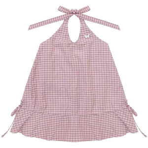Pink American Retro Plaid Halter Tank Top