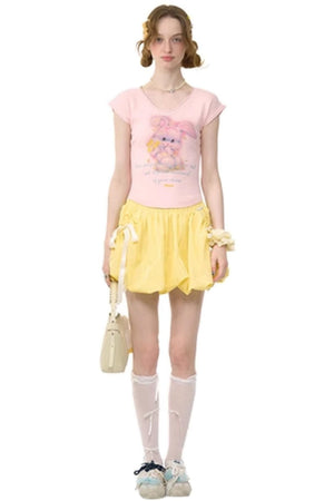 Pink And Yellow V-Neck Tee