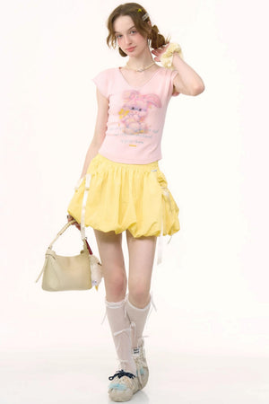 Pink And Yellow V-Neck Tee