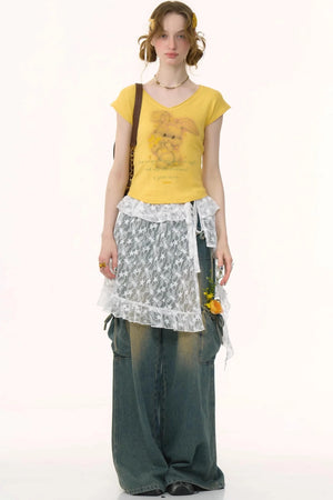 Pink And Yellow V-Neck Tee