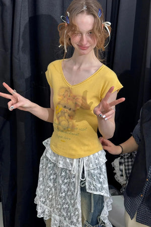 Pink And Yellow V-Neck Tee