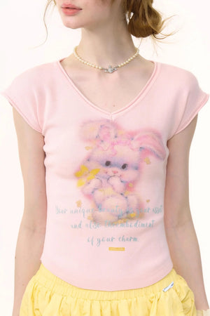 Pink And Yellow V-Neck Tee