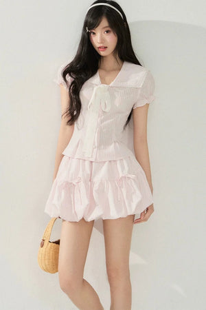 Pink Bow-Tie Summer Two-Piece Set