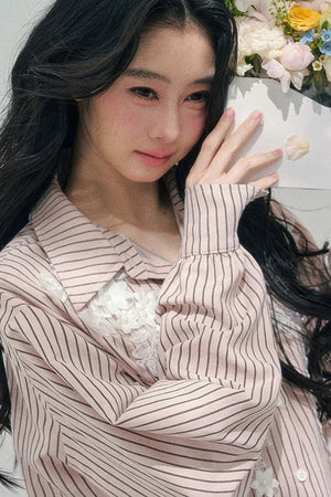 Pink Clouds Lace Shirt Skirt Set-Up