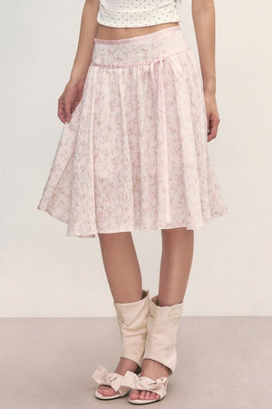Pink Floral A-Line Midi Skirt